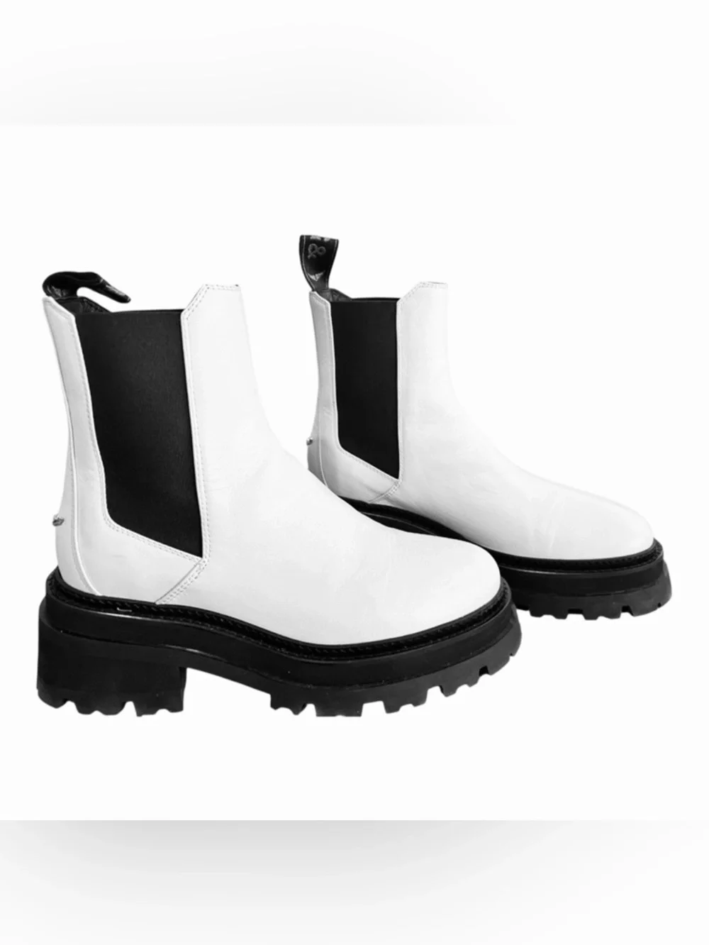 Zadig & Voltaire Ride Chelsea Boots Ice White Leather Lug Sole EU 39 US 8